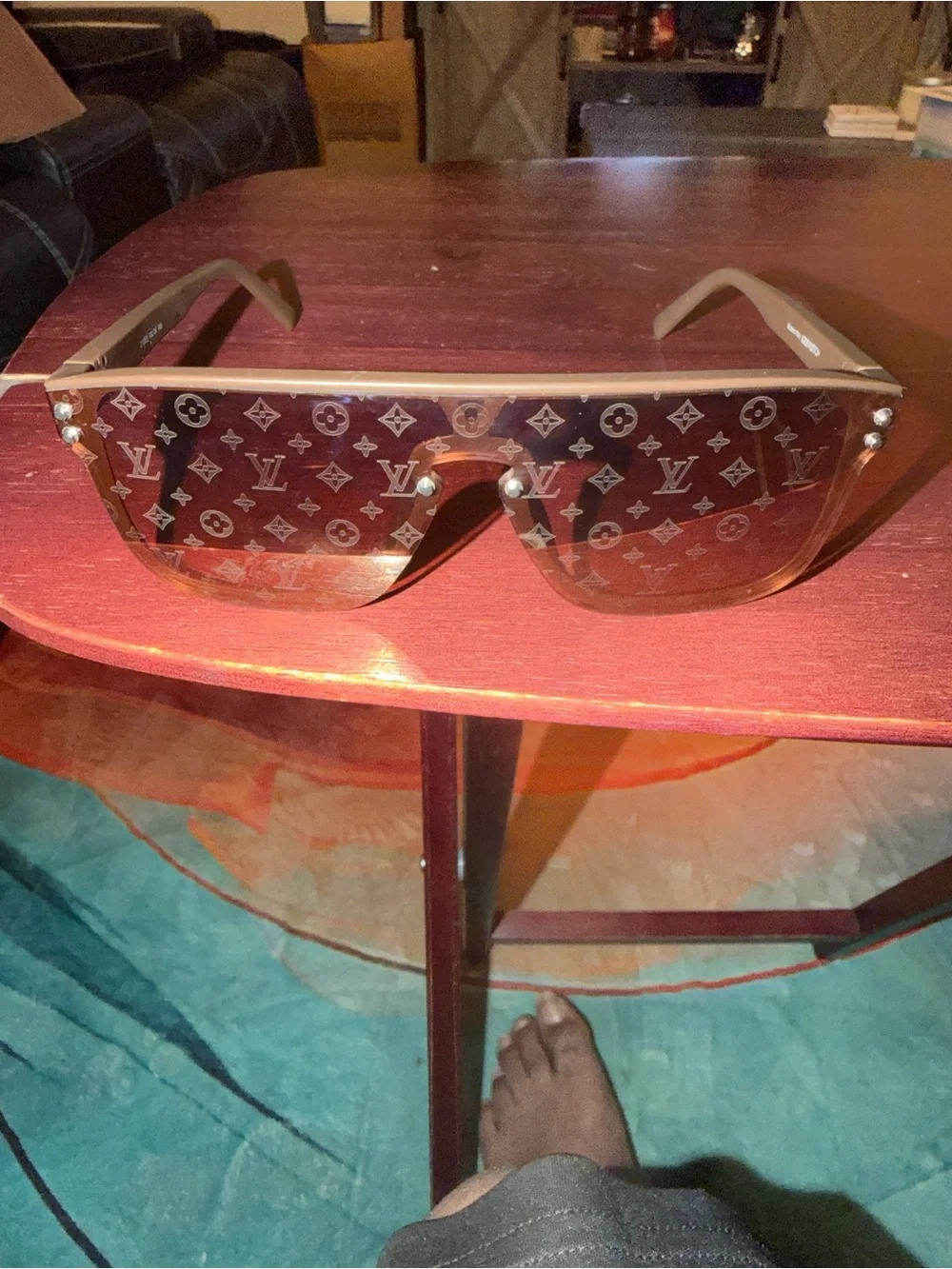 Louis Vuitton Brown Monogram Shield Sunglasses with Logo-Print Lens